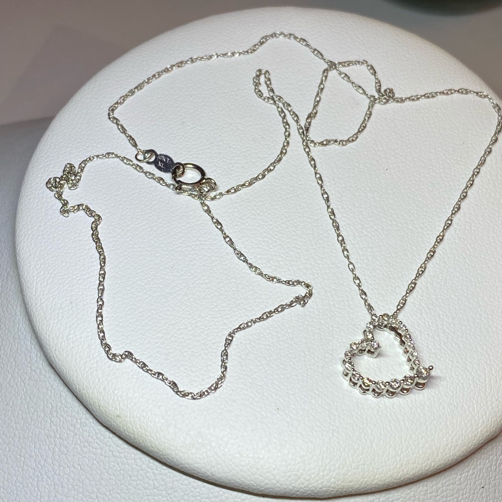 Vintage Diamond 10k White Gold Heart Necklace